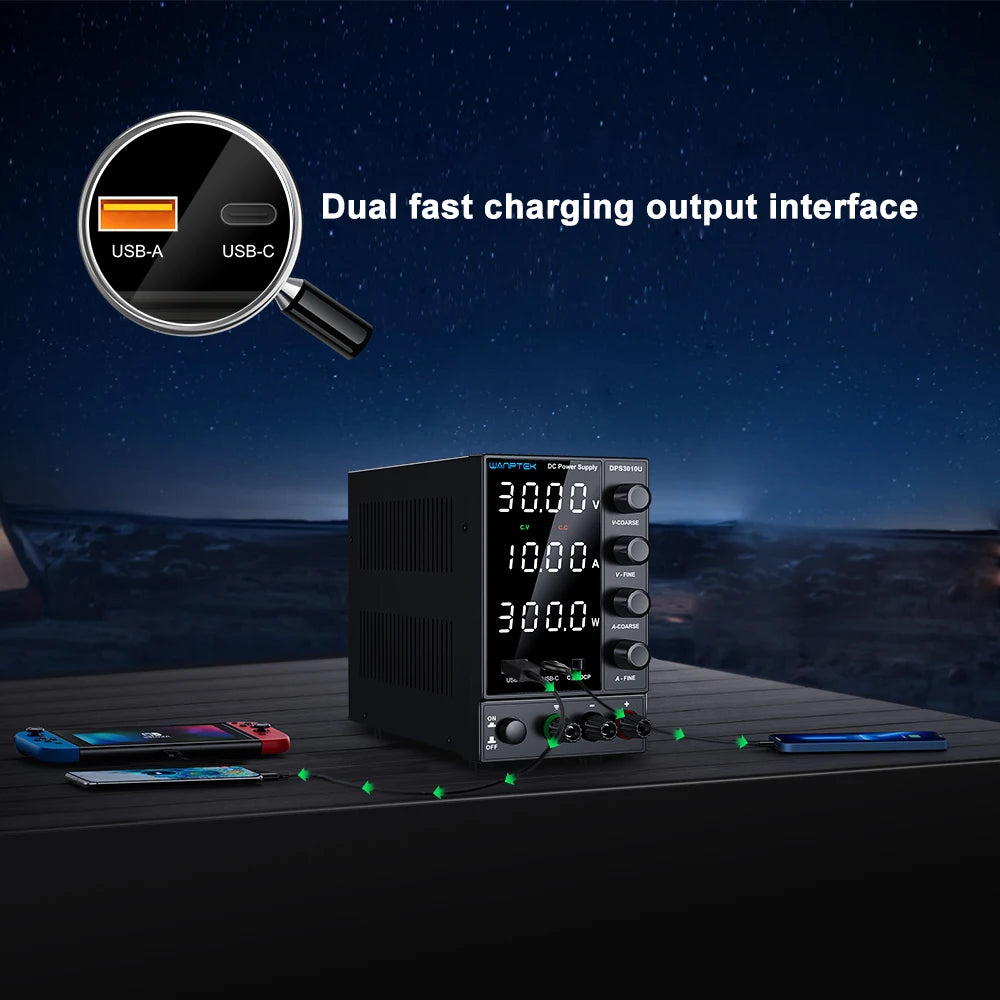 Wanptek DC Power Supply 30V 10A 60V 5A 120V 3A Adjustable Laboratory Power Supply with USB fast Charging Bench Power Supplies