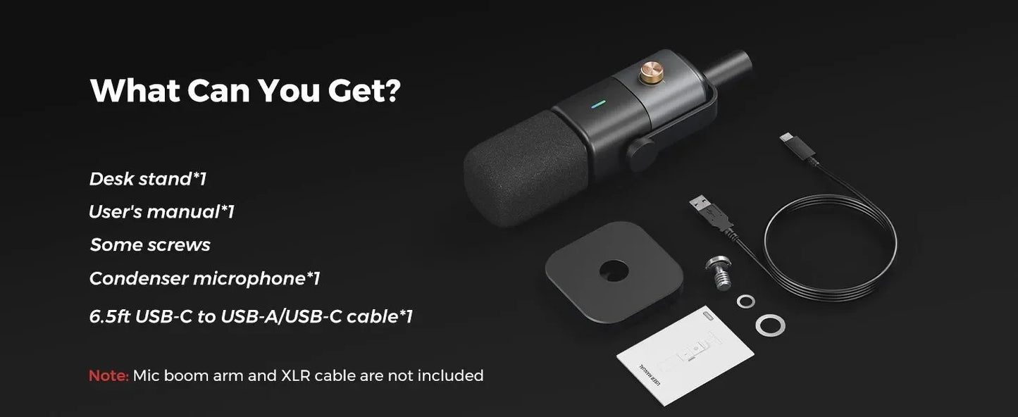 NearStream Condenser USB XLR Microphone Desktop Plug-and-Play Professional Mic pc for Gaming Streaming podcast studio Recording