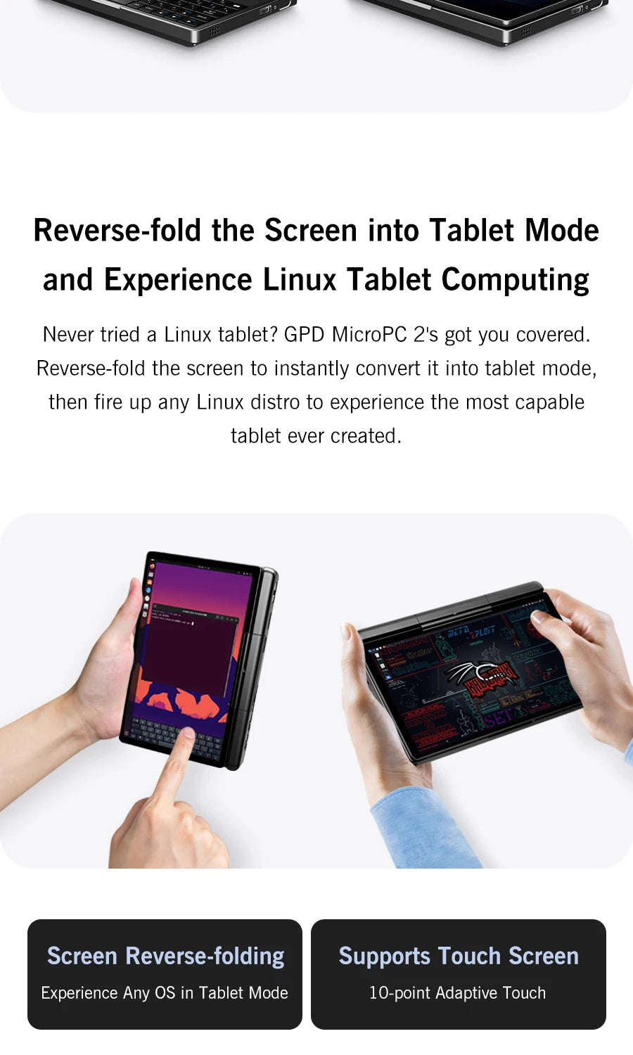 GPD MicroPC 2 Handheld Mini Laptop 7 Inch Touch Screen 16GB RAM 512GB SSD N300 CPU Windows 11 System