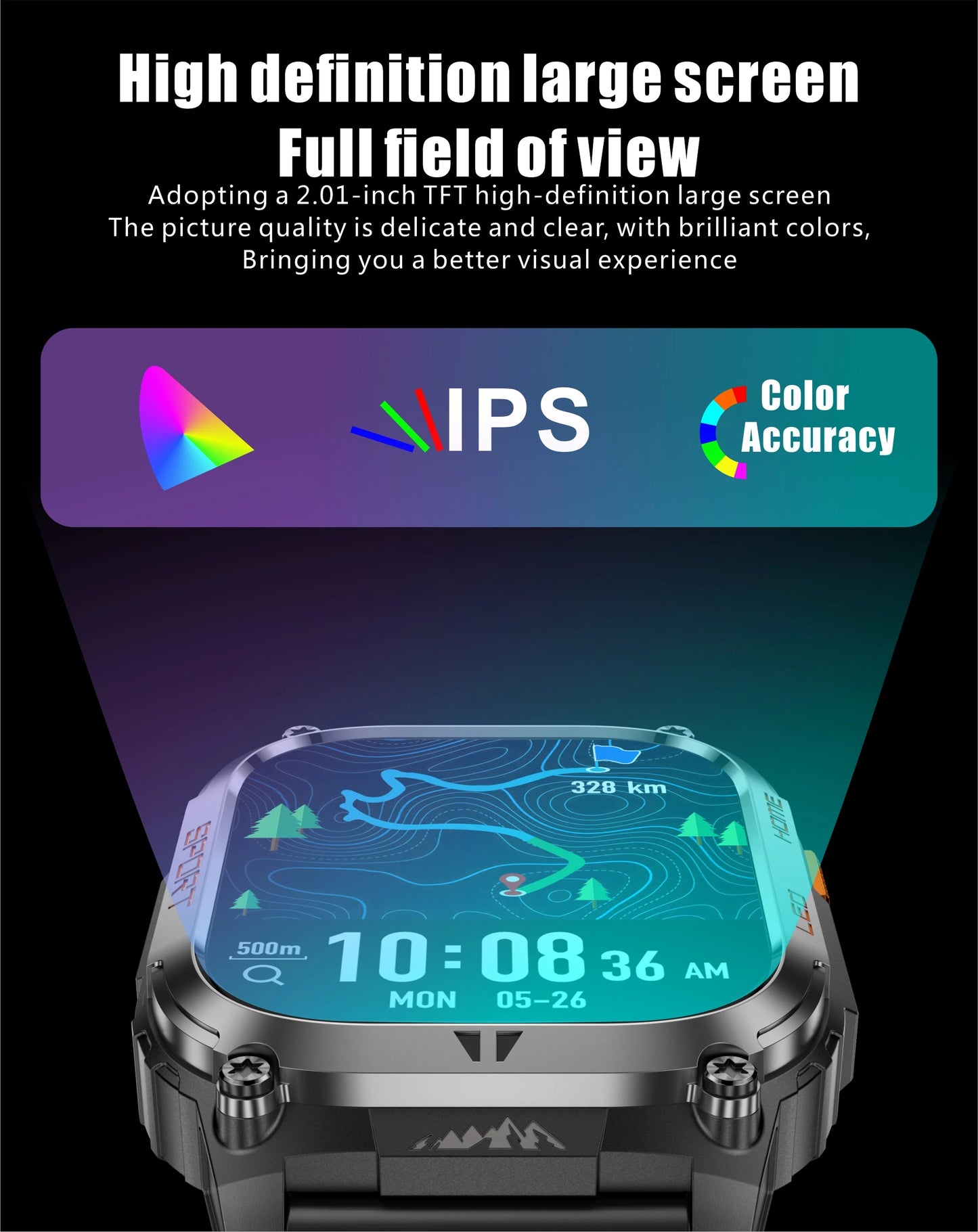 New GPS Tracking Smart Watch LED Flashlight 2.01inch HD Screen Compass BT Call Waterproof Sport Smartwatch For Android iOS