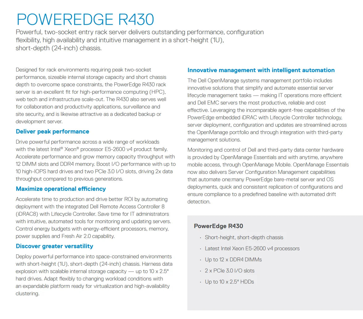 Dell POWEREDGE R430 Server