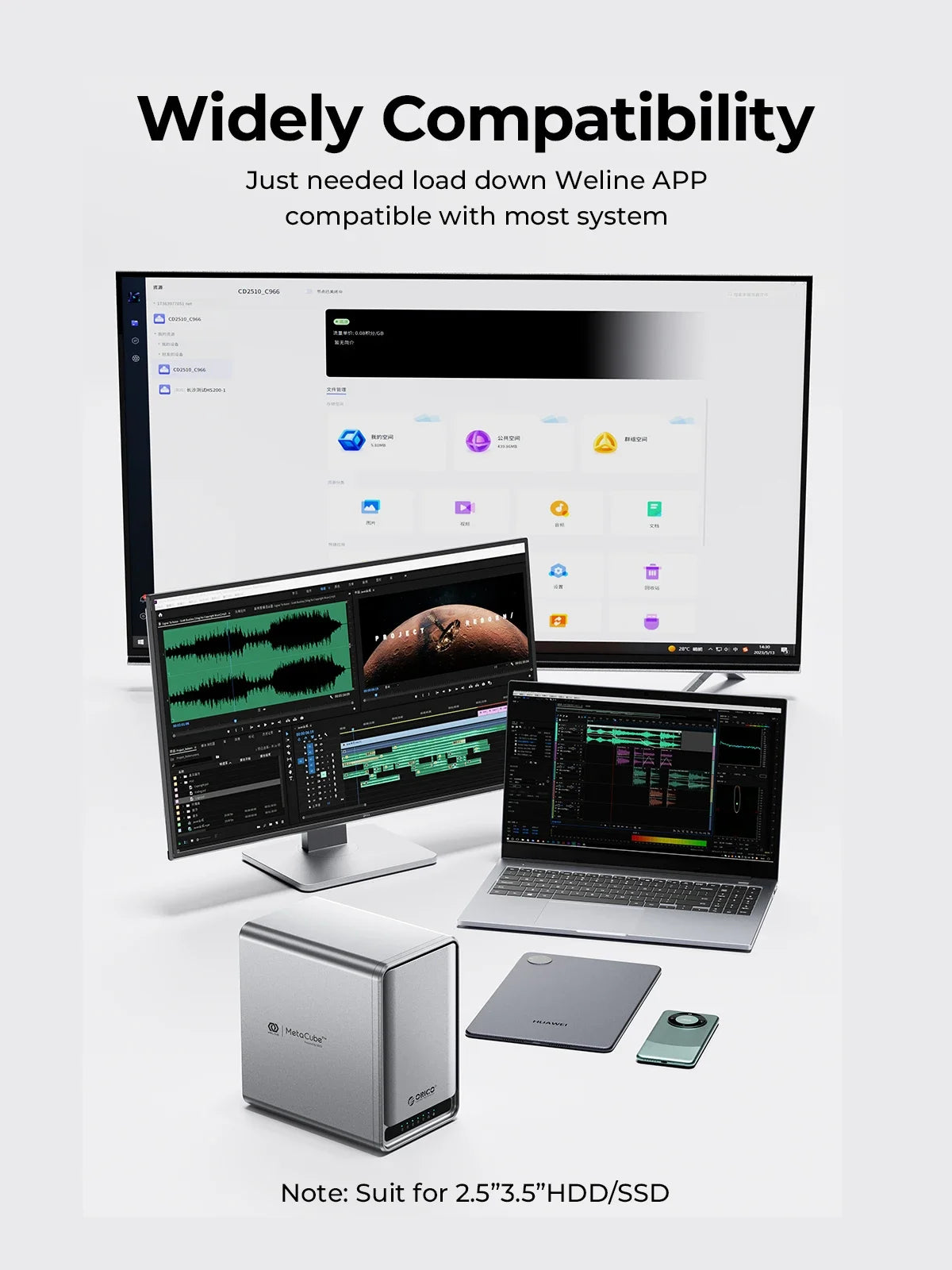 ORICO Dual bay MetaCube Household Storage 3.5" HDD/SSD Dual-bay NAS with Automatic Backup Remote Access with Offline BT Download