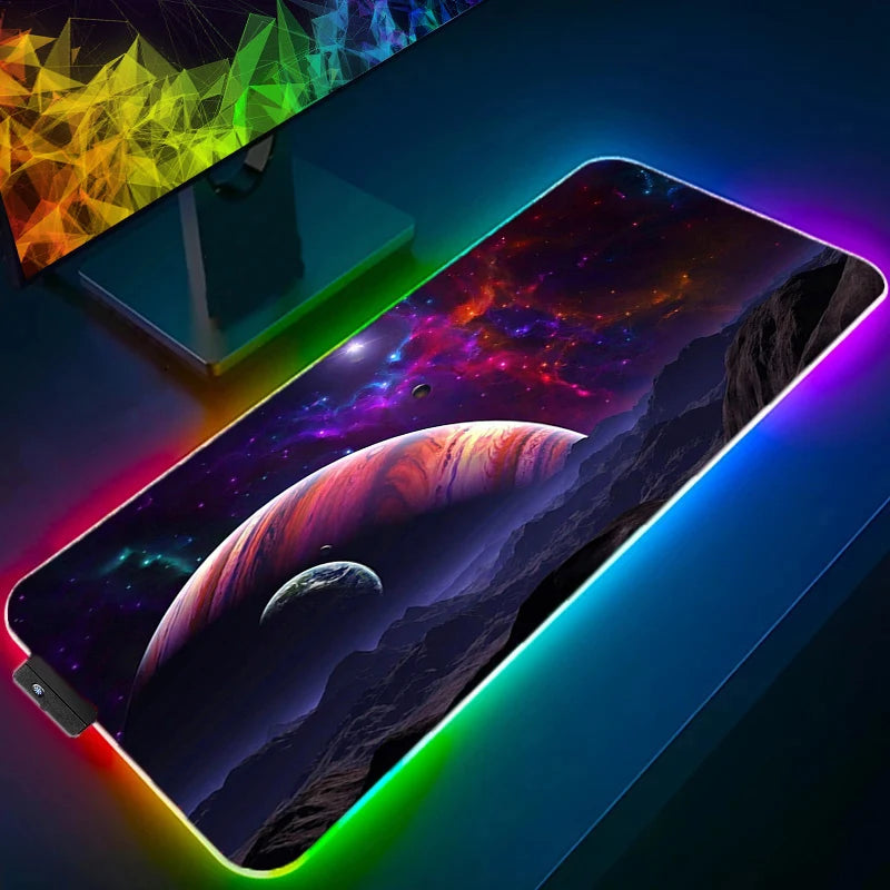 Cool Space Large RGB Mouse Pad Gaming XXL Mousepad LED Mause Pad Gamer Copy Mouse Carpet MausePad PC Desk Pad Mat with Backlit