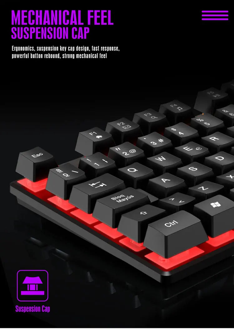 T20 Wired Keyboard Mouse Set 104 Keys RGB Blacklight Multi-function Shortcut USB Wired Gaming Keyboard English Russian Spanish