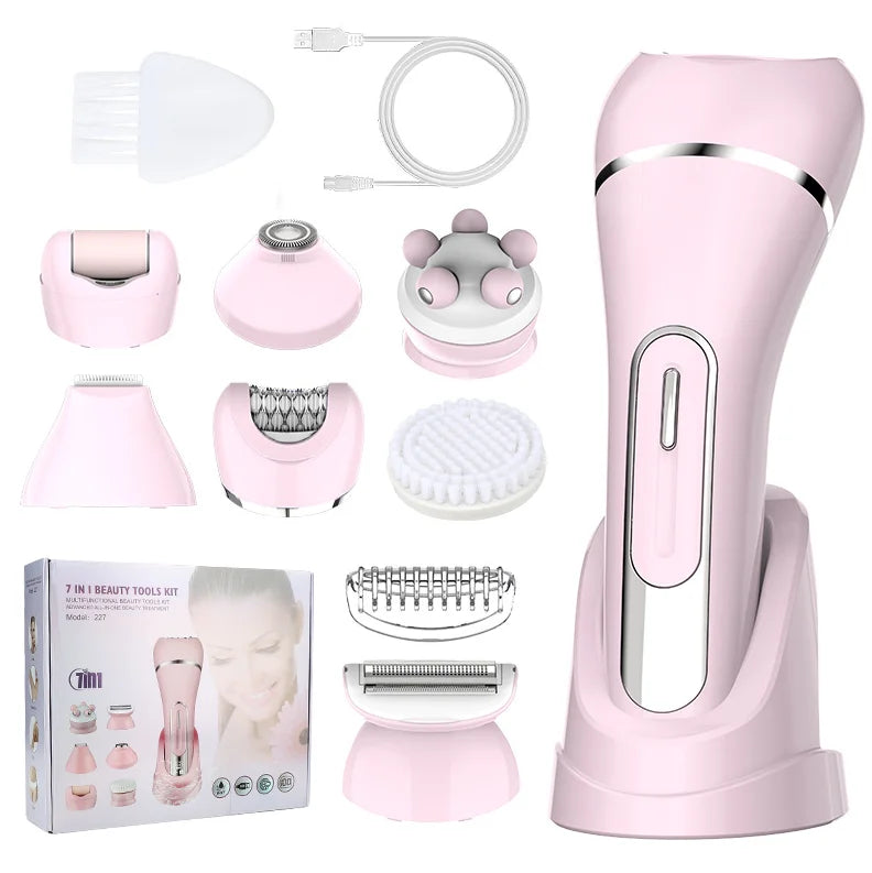 RESUXI 227 Women's 7-in-1 Multifunction Electric Epilator Shaver Bikini Legs Underarm Public Trimmer with Charging Base