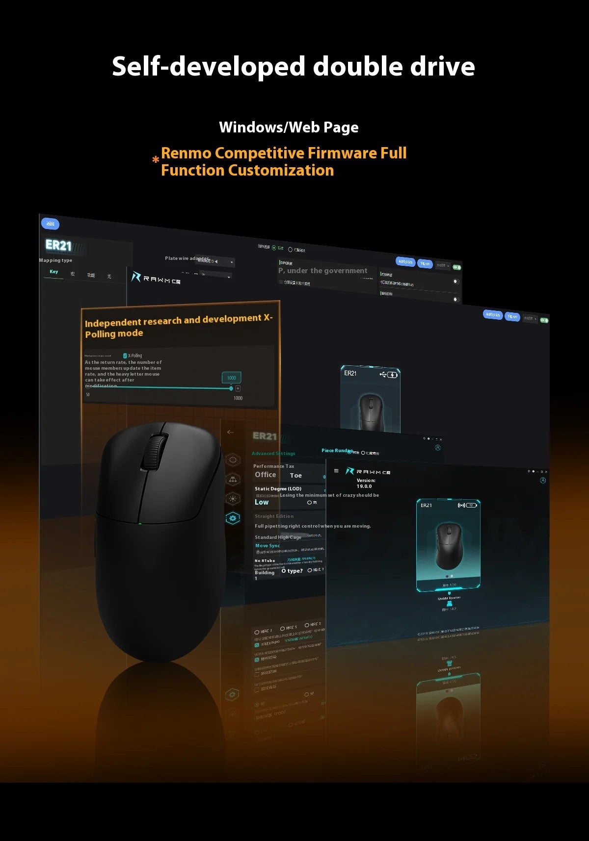 Rawm Er21 Pro Wired Gaming Mouse 2-Mode 2.4g 8k Polling Rate Paw3950 Sensor Nordic52840 Lightweight 49g Ergonomic For Gamers