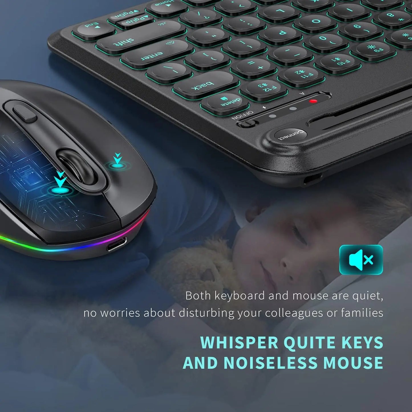 RGB Blacklit Bluetooth Wireless Keyboard and Mouse Combo for Mac OS iPad iPad Air iPad Pro Tablet Android Mobile Phone Laptop PC