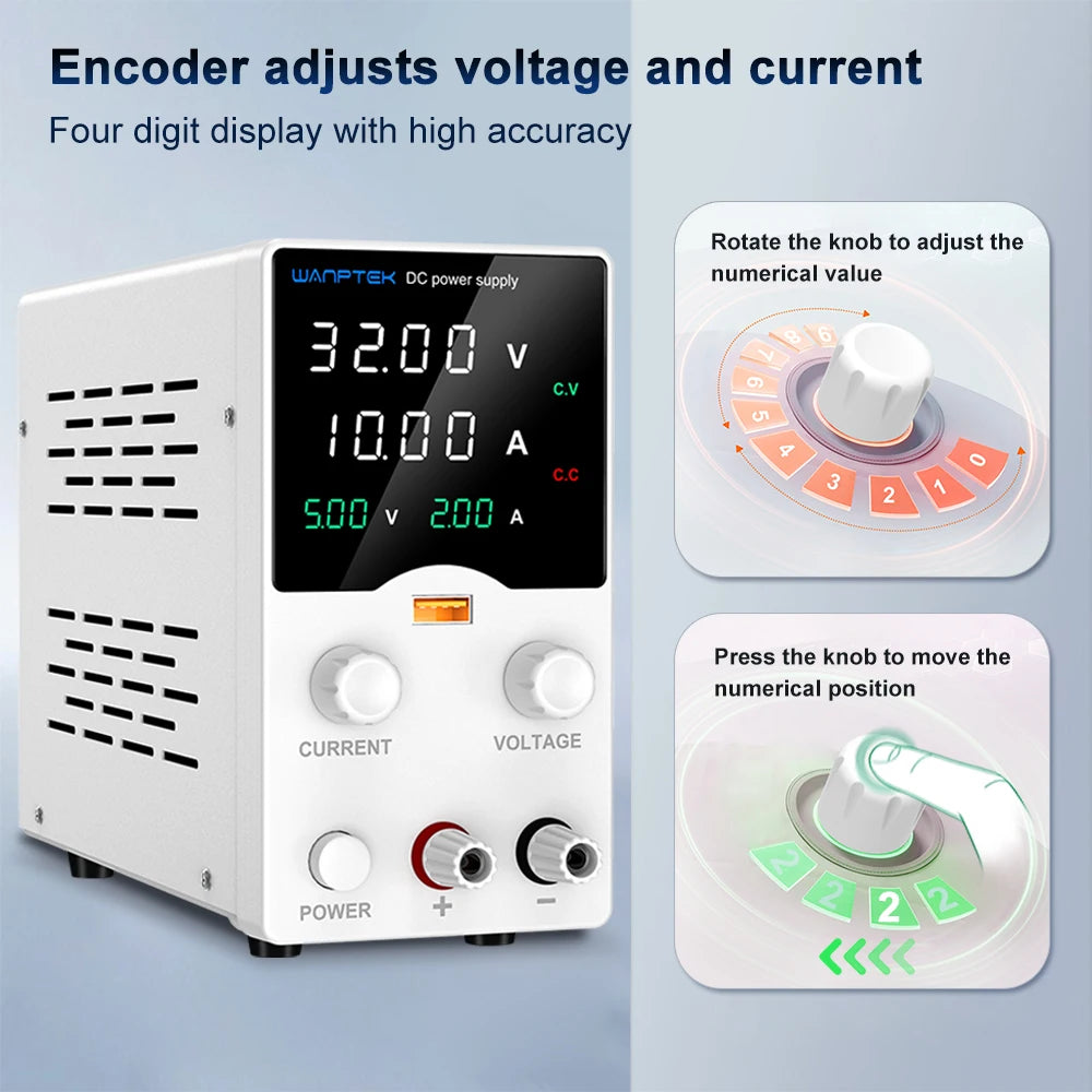 Wanptek DC Lab Power Supply 30V 60V 120V Adjustable Voltage Regulator Preset Voltage Current Dual Input Voltage 220V/110V