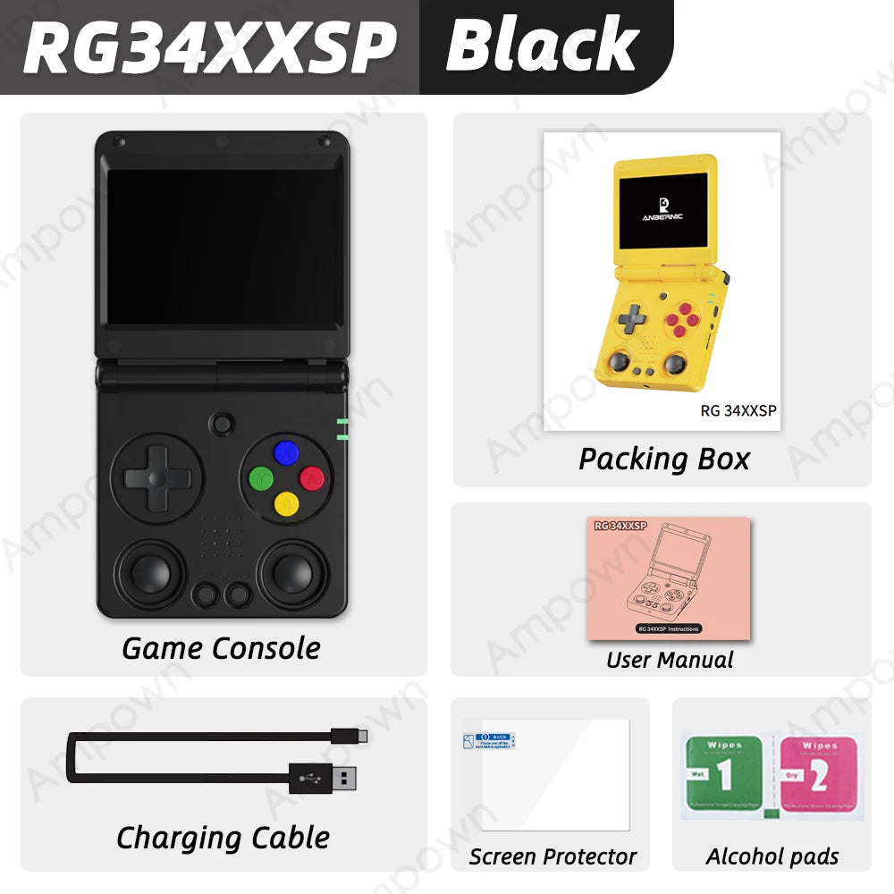 Anbernic RG34XXSP Flip Video Game Consoles 3.4'' IPS Screen TV Output Linux System Hall Magnetic Flip Cover Gaming Player Gifts