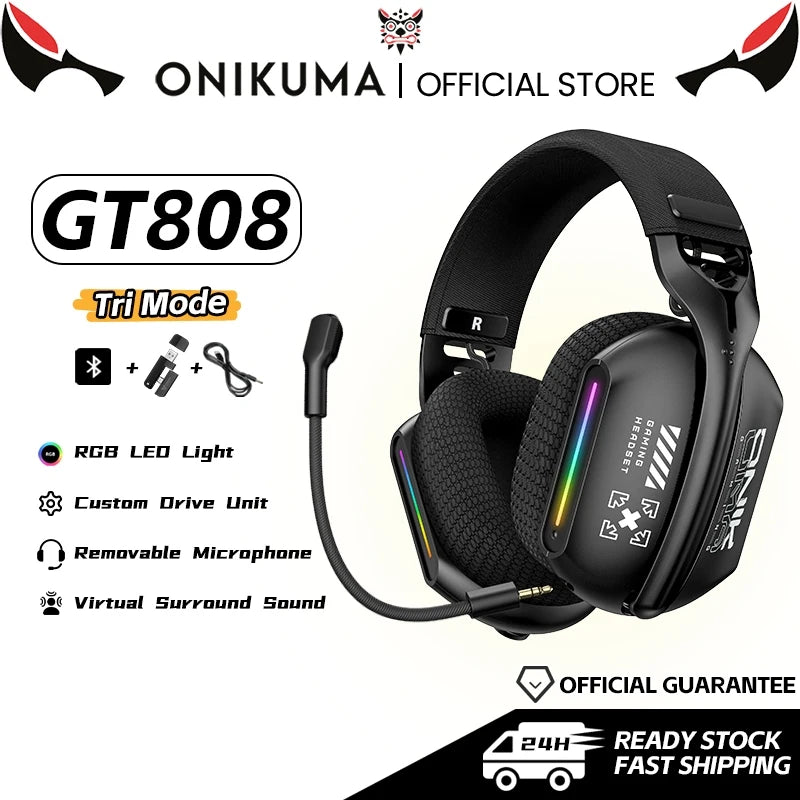 ONIKUMA Wireless Gaming Headset: 2.4G/Wired/Bluetooth 3 Modes, Bendable HD Mic, Soft Ear Pads, Immersive Sound for PC/PS4/5