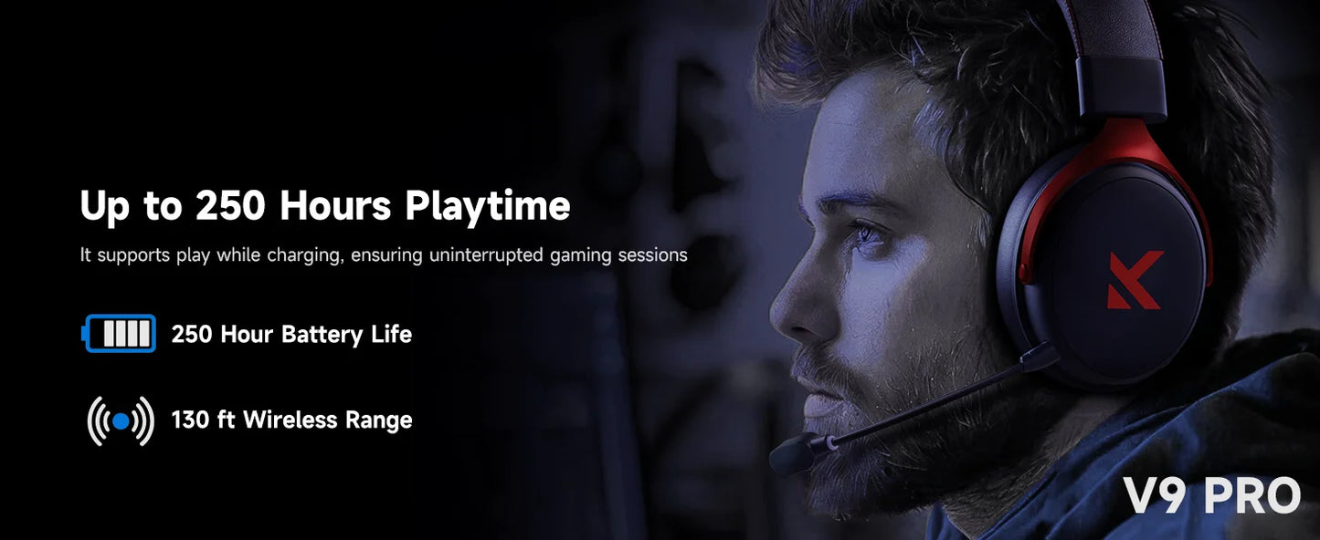 MCHOSE V9 Pro Wireless Gaming Headset Surround Sound Headphones Noise Canceling Mic Low Latency Lightweight for PS5 PC SWITCH