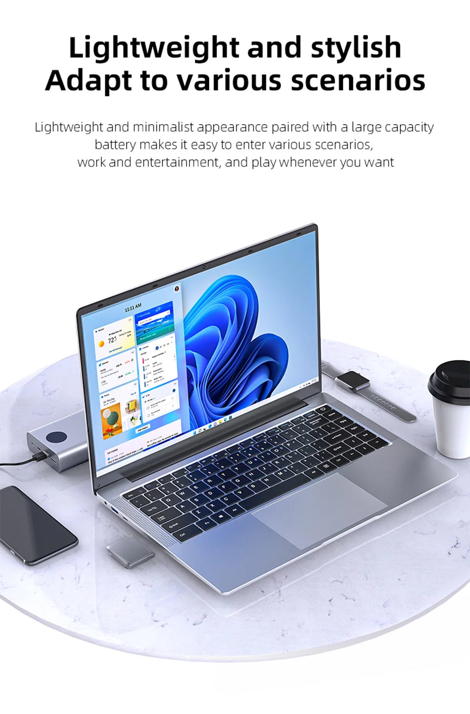 Xiaman Laptop Computer Windows 11 Pro Intel Atom A3950 Quad-Core 2025 Notebook PC 12GB RAM 1TB 2TB SSD 1920*1080 Office Computer