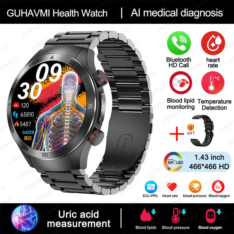 For Xiaomi Precise Laser Therapy Bracelet Uric Acid Blood Lipid ECG+PPG Health  Smart Watch Bluetooth Call Smartwatches 2025 New