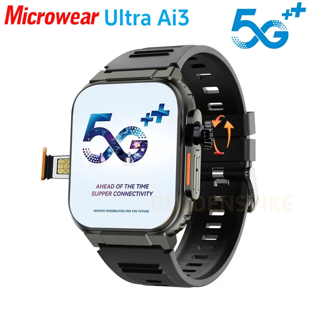 Microwear Ultra Ai3 Smartwatch 5G 180° Rotating Camera Google Play GPS WIFI 2.2inch Amoled HD Display 4G Calling Smartwatch Men