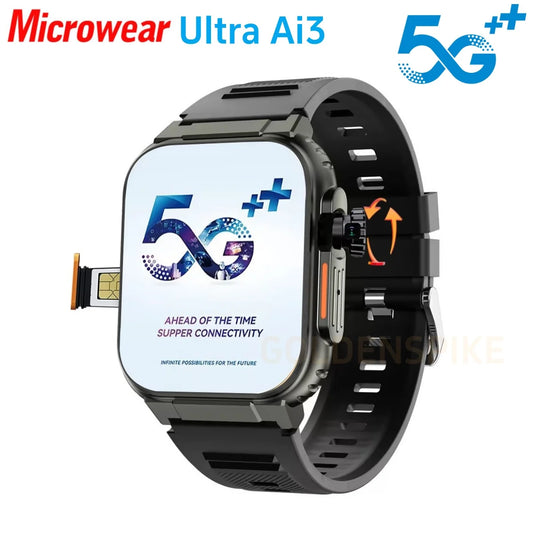 Microwear Ultra Ai3 Smartwatch 5G 180° Rotating Camera Google Play GPS WIFI 2.2inch Amoled HD Display 4G Calling Smartwatch Men