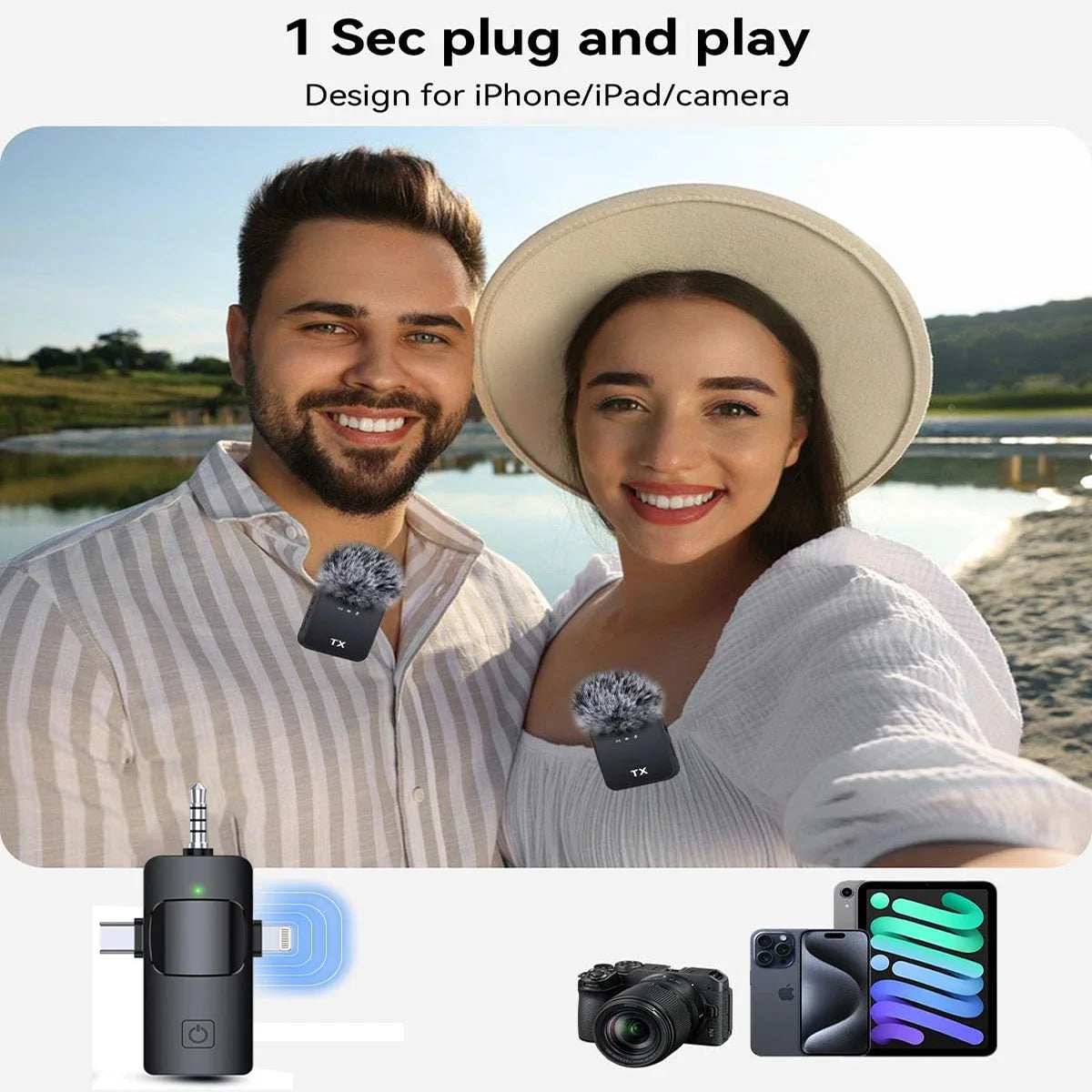 2IN1 Wireless Lavalier Microphone for Camera/iPhone/Android Broadcast Microphone for Video Recording Podcast Noise Reduction mic