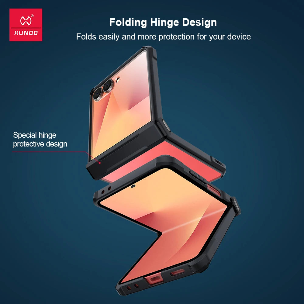 Xundd For Samsung Galaxy Z Flip 7 Flip7 SE Flip 6 5 4 Case Airbag Shockproof Shell Acrylic+TPU+Glass Back Cover For 플립7 케이