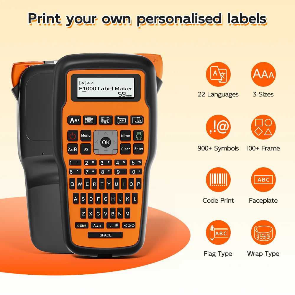E1000 PRO Portable Label Printer 203dpi Compatible for Brother TZe231 HSE231 FX231 6-12mm Label Maker Machine Industrial Labeler