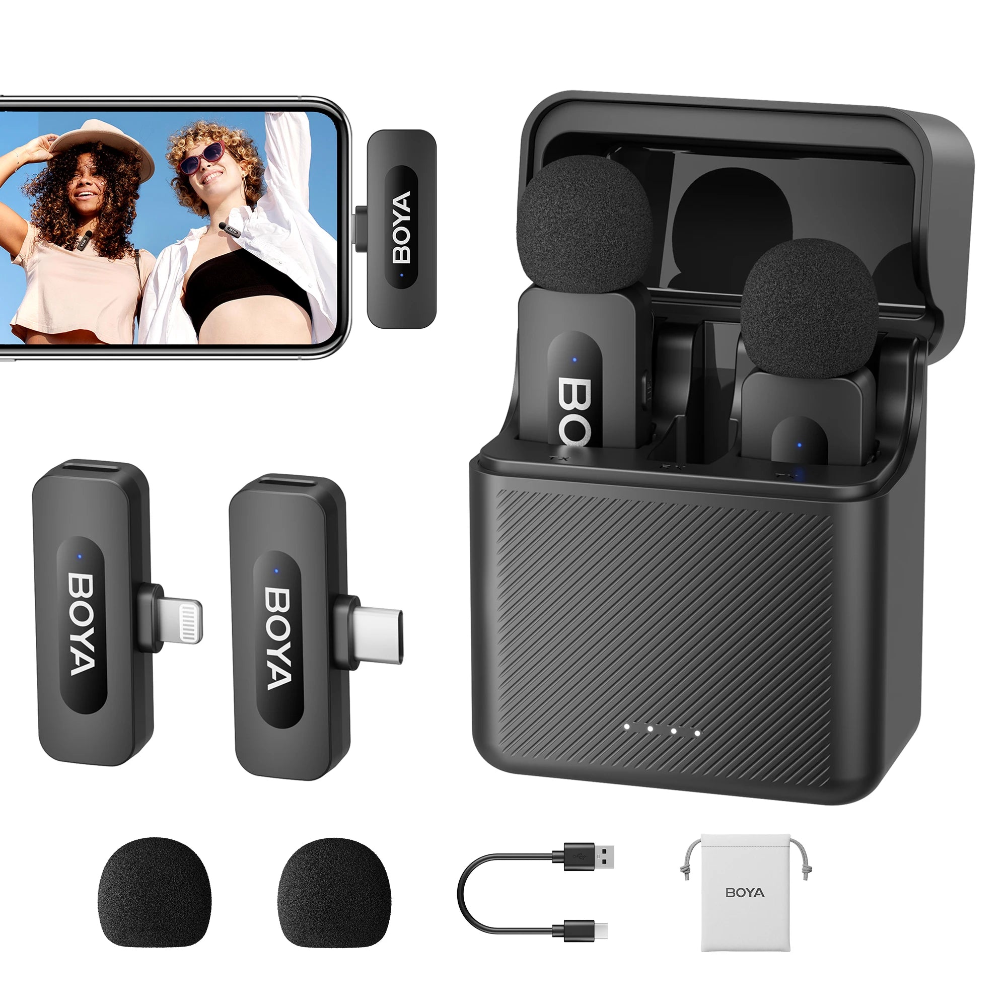 BOYA V3 Professional Wireless Lavalier Microphone Kit Compatible with Android and DJI Pocket 3 Type-C USB-C livestreaming, vlog