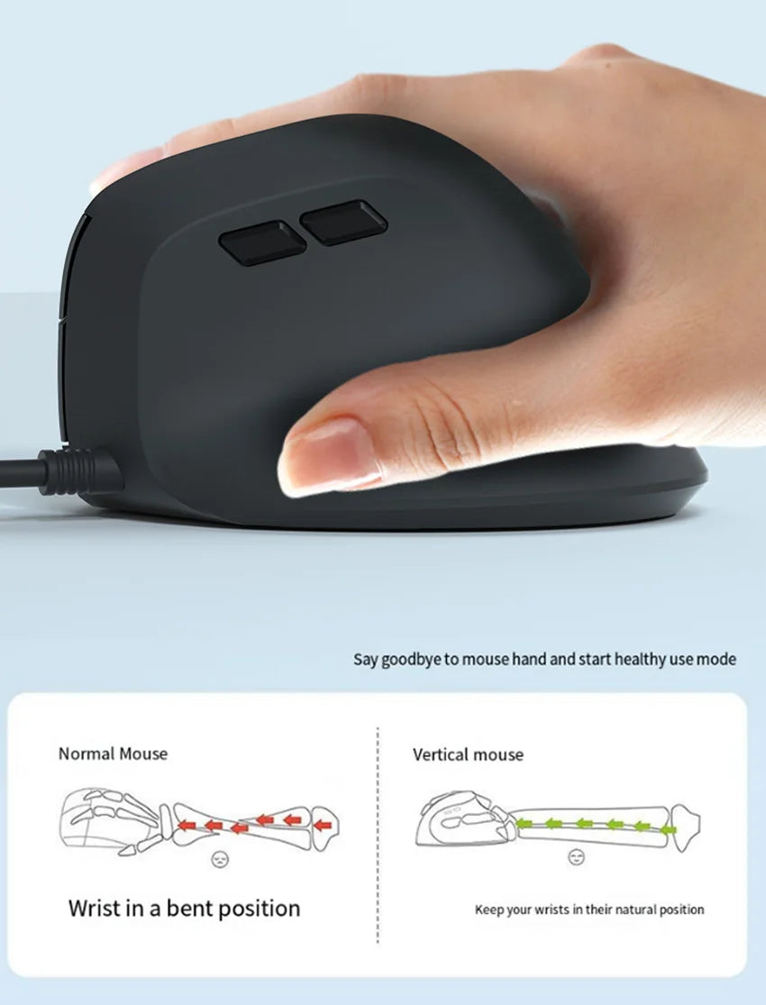 Wired Right Hand Vertical RGB Mouse Ergonomic Gaming Mouse 1600DPI USB Optical Wrist Healthy Mause for PC Computer