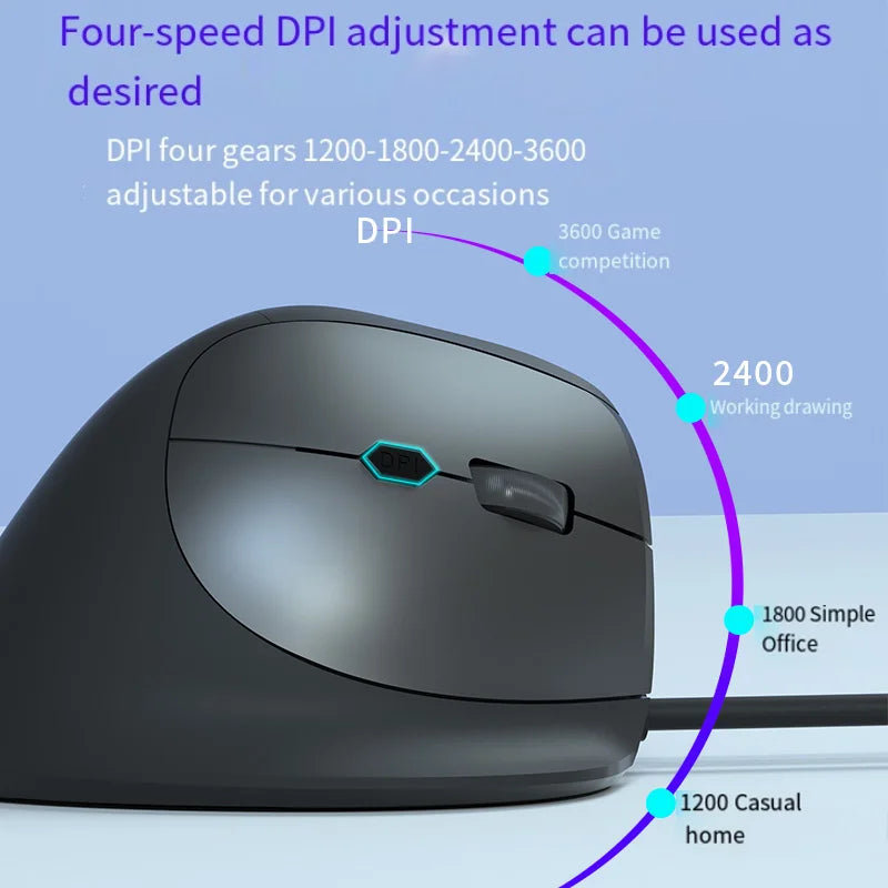 Wired Right Hand Vertical RGB Mouse Ergonomic Gaming Mouse 1600DPI USB Optical Wrist Healthy Mause for PC Computer