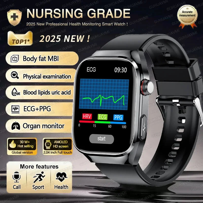 Xiaomi 2025 New Three highs Blood Pressure Smartwatch ECG Uric Acid Heart Rate Clock Body Analysis Health Monitoring Watches