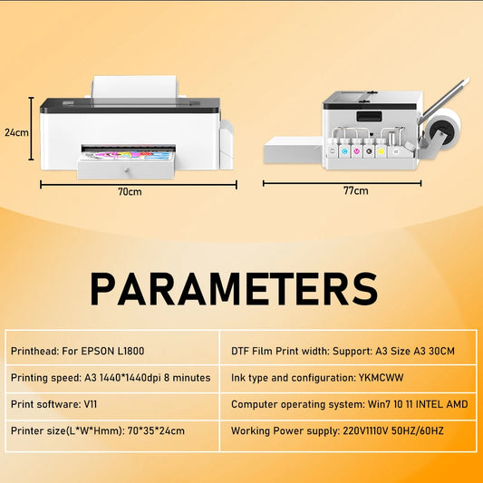 Colorsun A3 DTF Printer For Epson L1800 DTF Printing Machine Direct to Film Impresora A3 DTF Printers For T-Shirt Hoodies Fabric