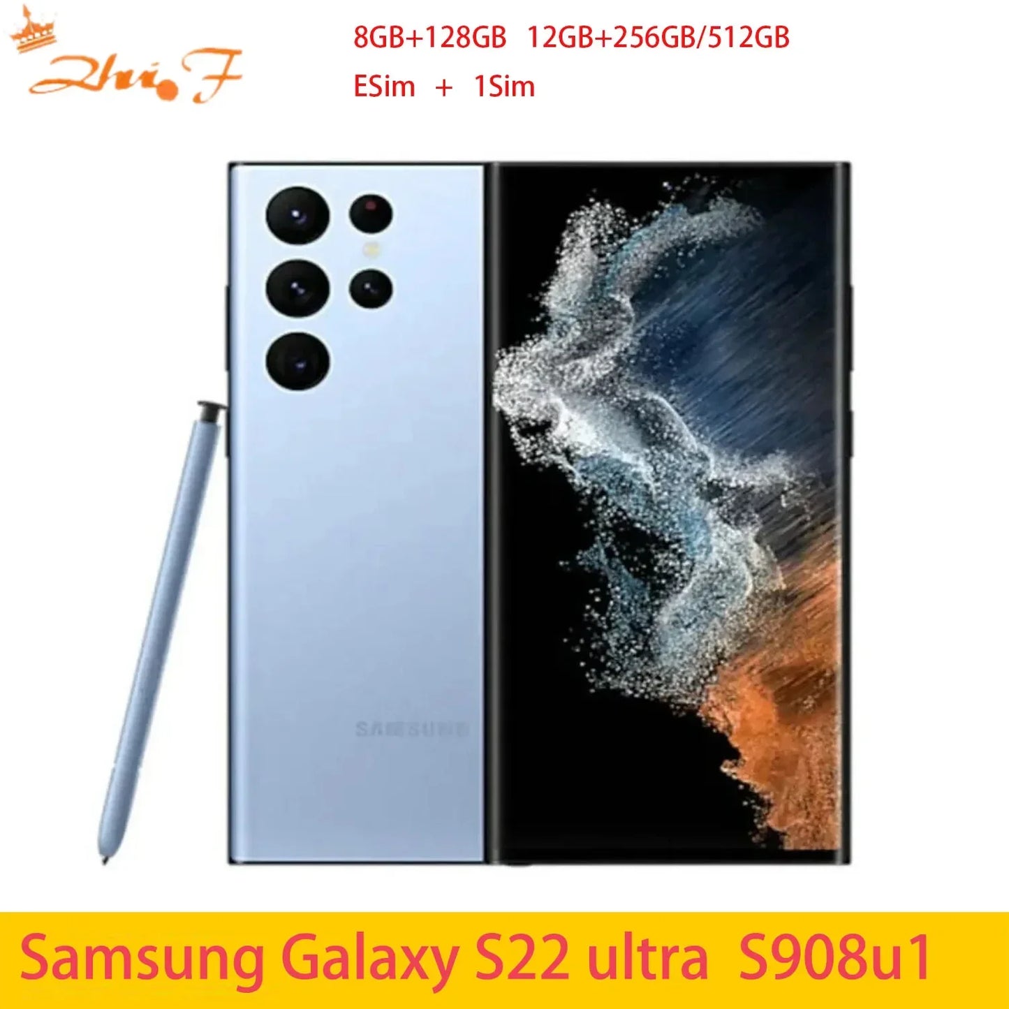 Samsung Galaxy S22 Ultra 5G s908u s908n,s908B Snapdragon 8, 108MP, 8 GB, 12GB RAM, 128 GB, 256 GB, 512GB ROM, 5000mAh, 6.8 ", 5G