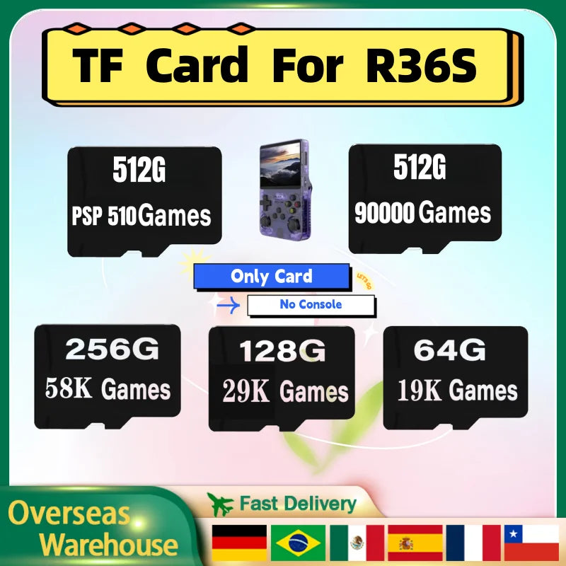 For R36S Retro Handheld Video Game Console TF Card Memory Card Linux System Portable Pocket Video Player 512G 90000 Games