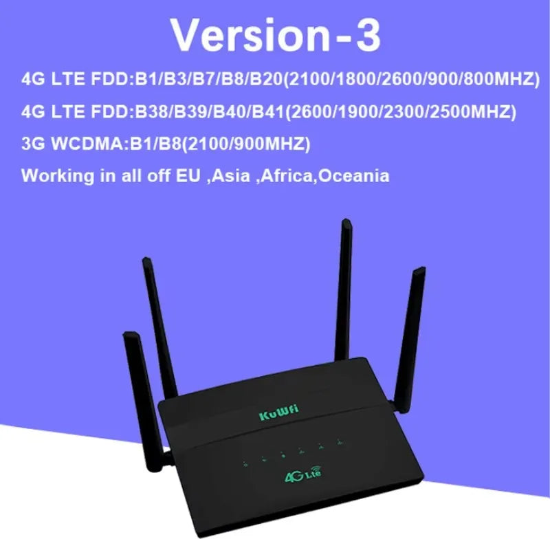 KuWFi 1200Mbps CAT6 Wifi Router Dual Band 2.4G&5G 4G Router Access Point CPE 4 Antenna Hotspot Network Adapter for IP Camera