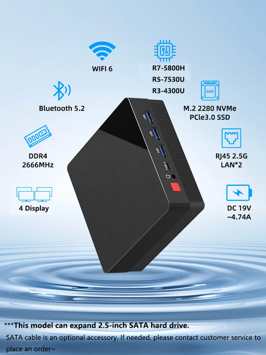 ZXIPC Mini PC Ryzen 7 5800H 6600H 7735HS 4500U DDR4 16GB 512GB Nvme SSD WIFI6 BT5.2 Desktop MINI PC Gamer Computer Four Display