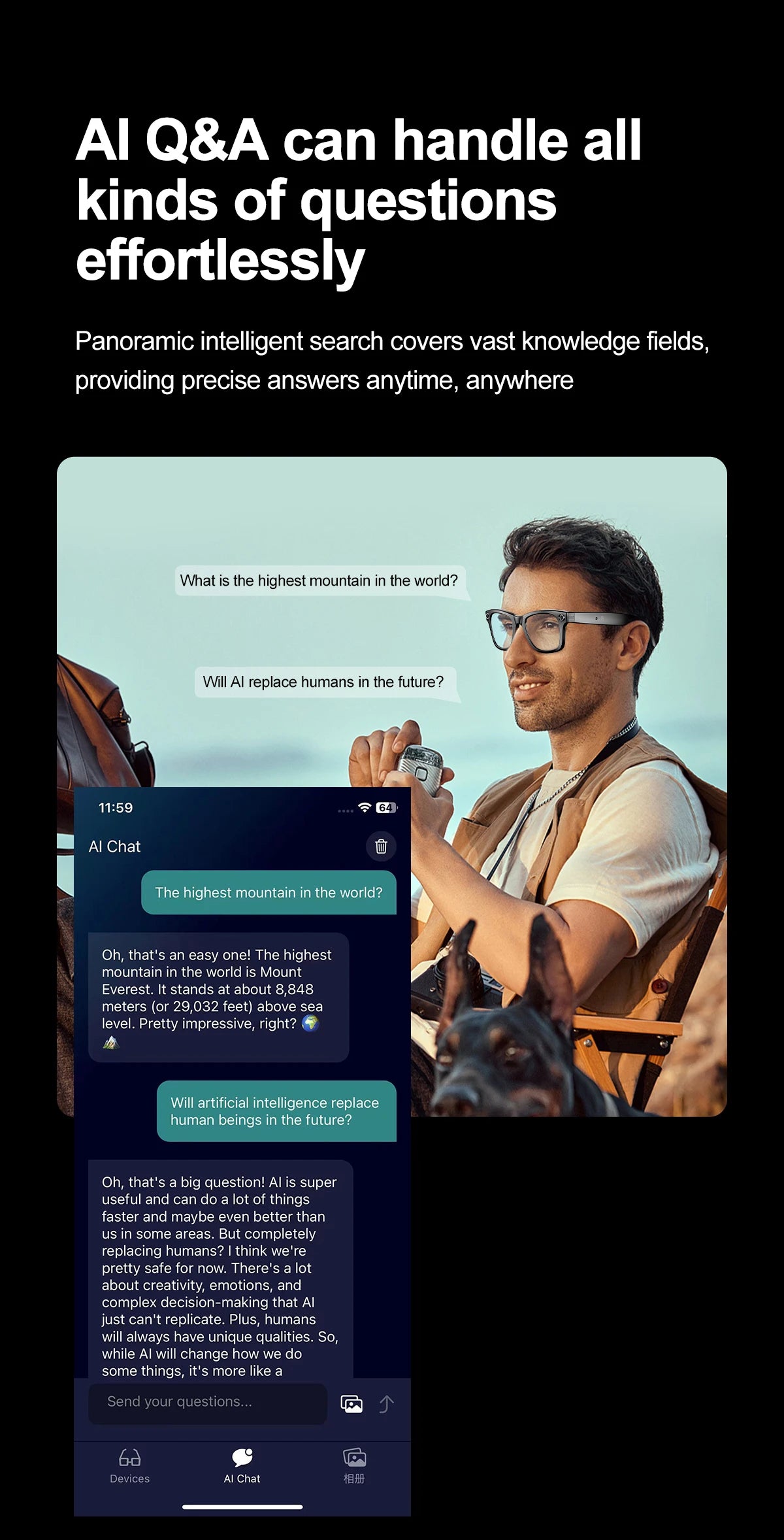 LIGE Smart Glasses 100W Pixel Camera Smart Glasses Camera Bluetooth Call Music Sunglasses AI Voice Assistant Video Sound Record