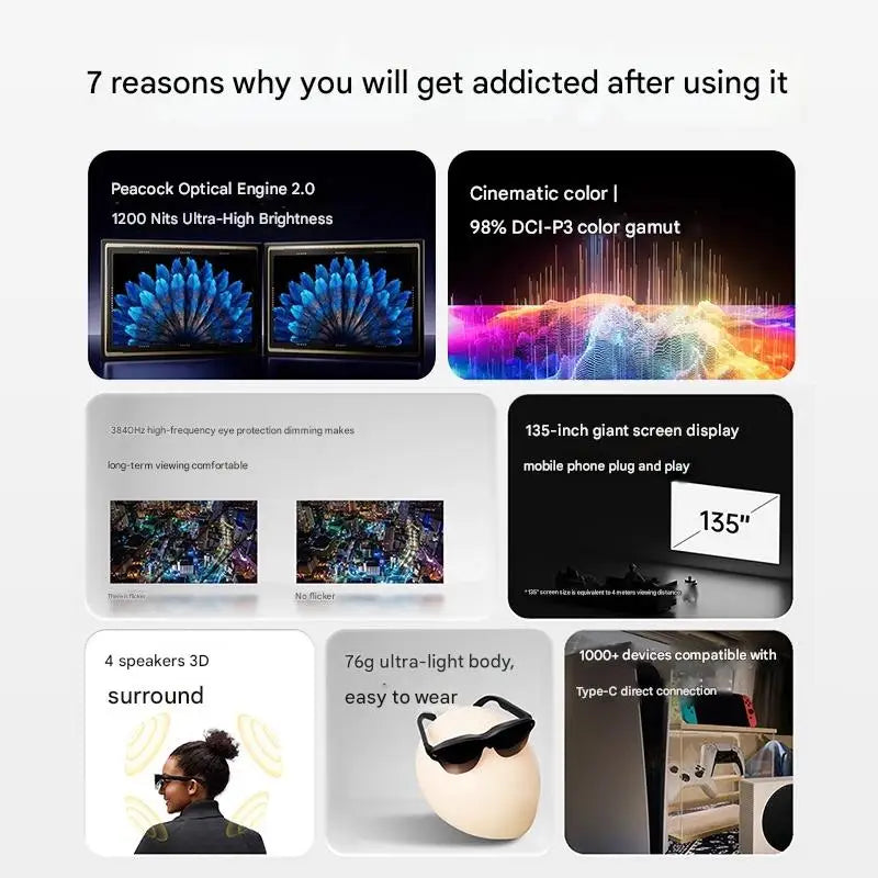 Rayneo Air3s Pro AR Smart Glasses 1200nits 135inches HD Screen 3840 Hz PWM 3D Glasses For Xbox PS5 Switch