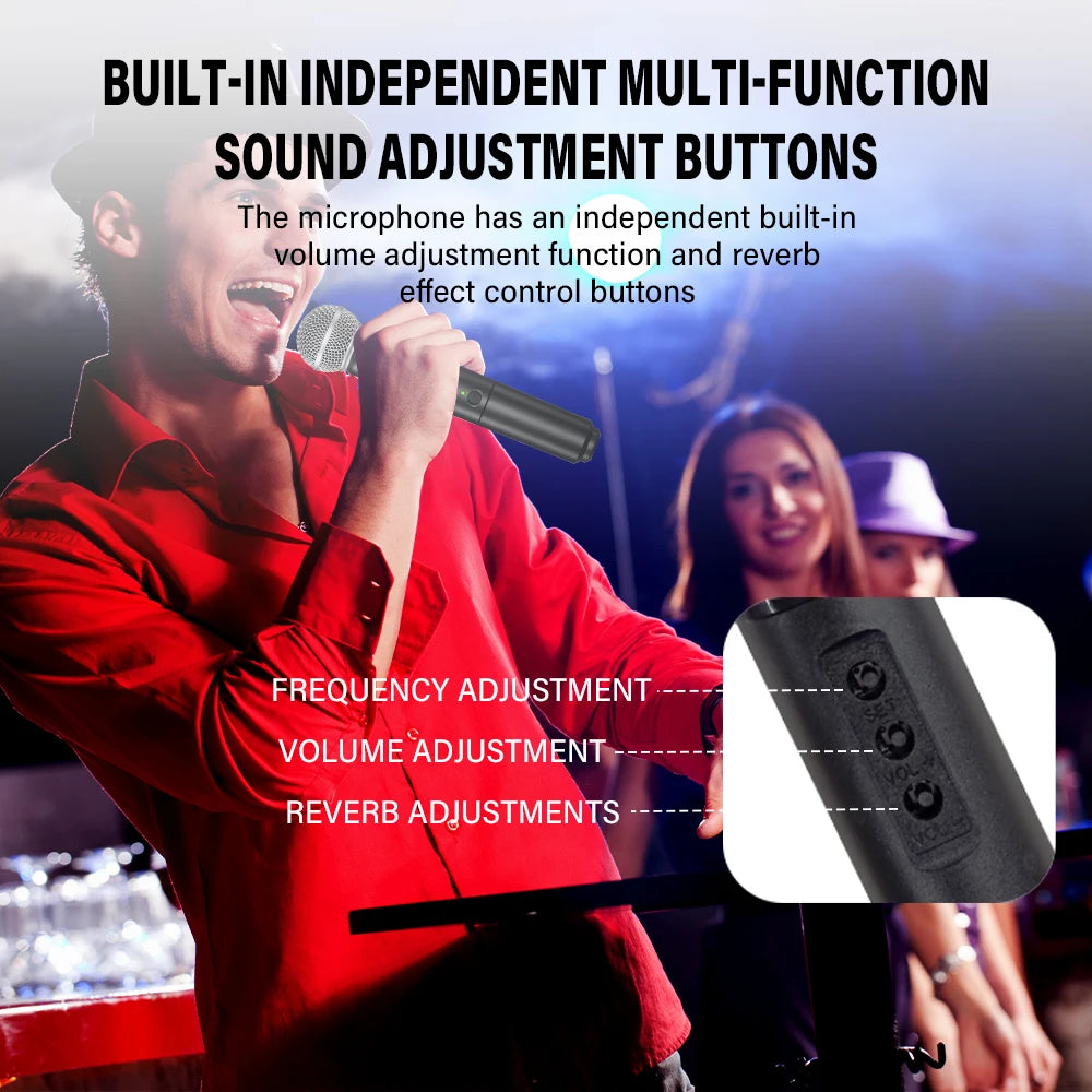 Professional 2 Channel UHF PG58 Wireless Microphone Dynamic Mic System with Rechargeable Receiver For Party Karaoke Show Meeting