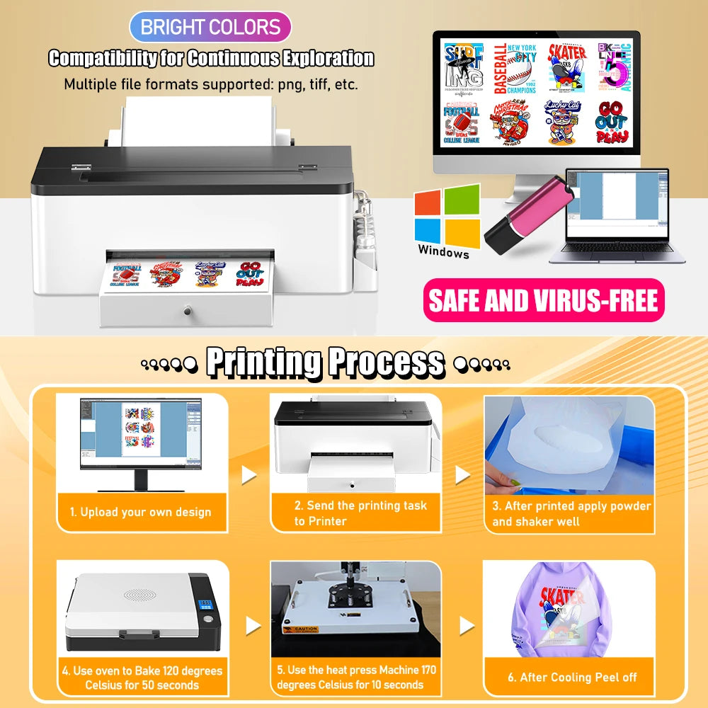 Colorsun A3 DTF Printer For Epson L1800 DTF Printing Machine Direct to Film Impresora A3 DTF Printers For T-Shirt Hoodies Fabric