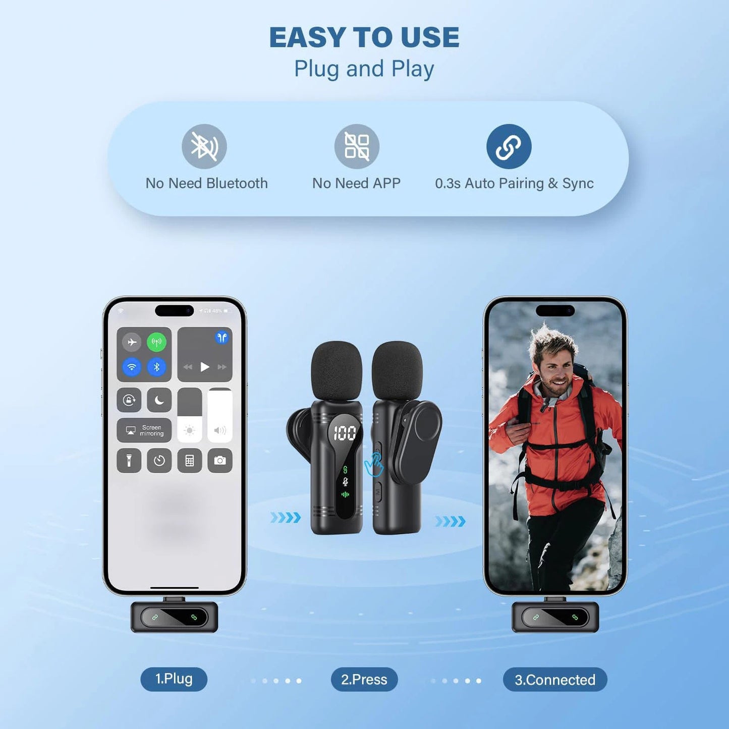 Professional Wireless Lavalier Microphone Noise Cancelling&Magnetic Portable Clip-on Mic for iPhone Android PC Live Interview