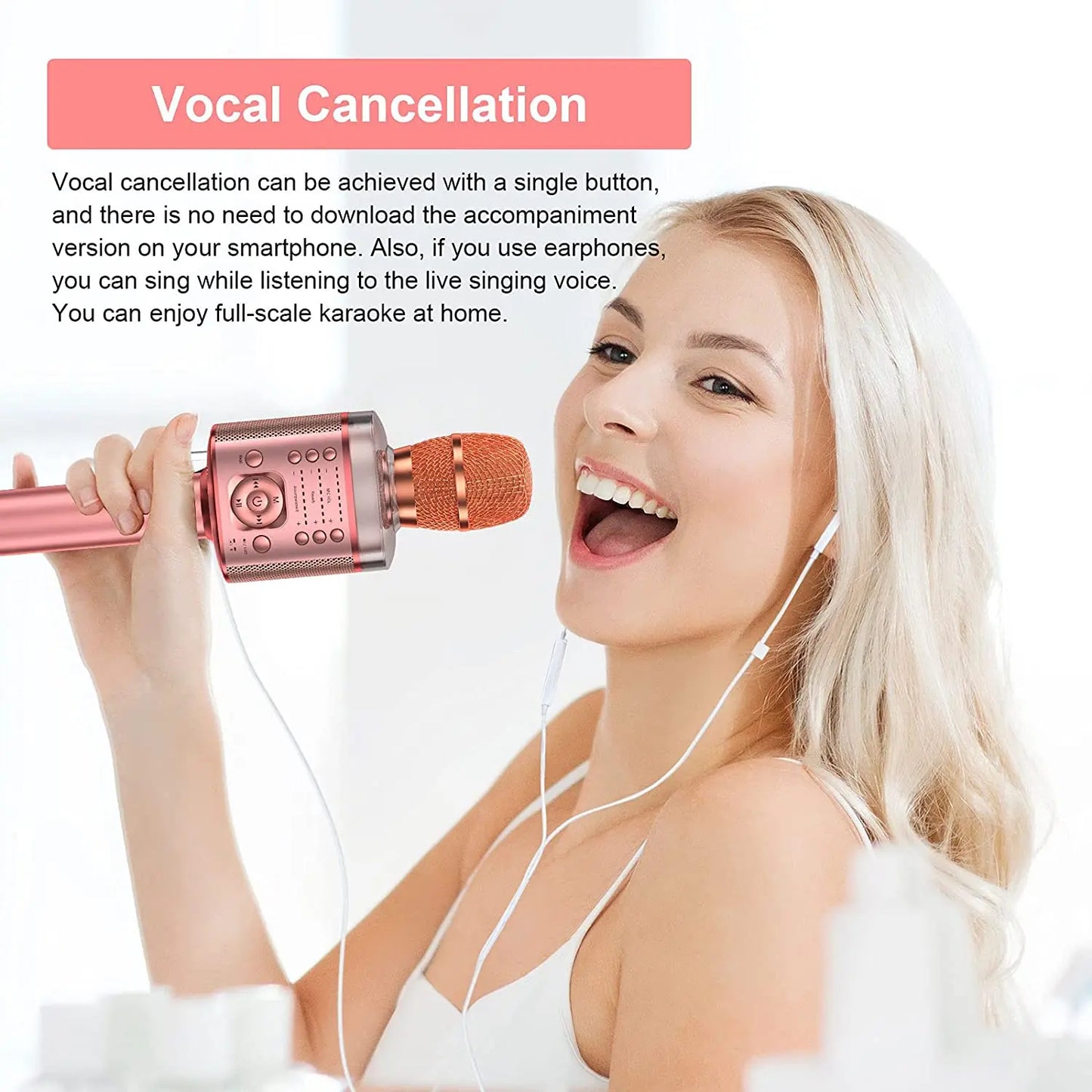 Karaoke Microphone Bluetooth Wireless Mic with Magic Sound LED Light Portable Singing Machine for Home KTV Party Adult/Kid Gift