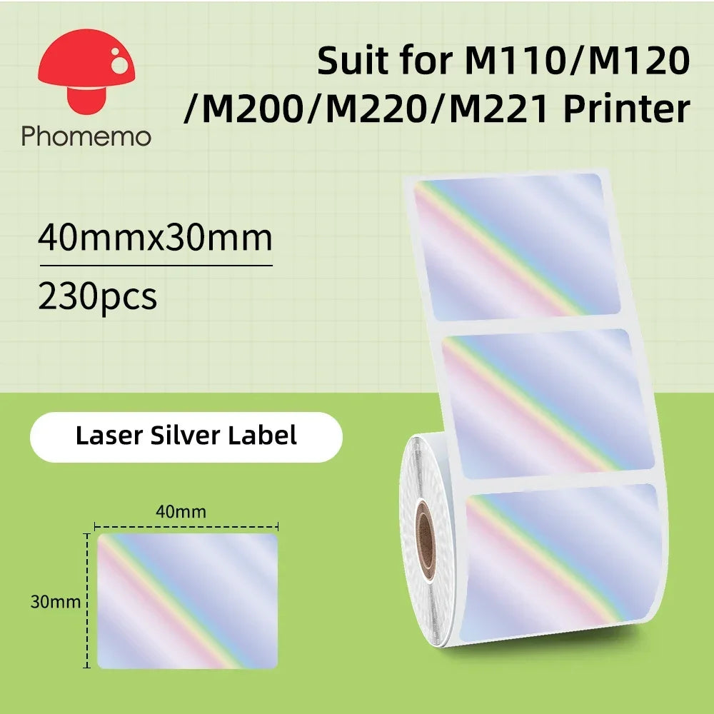 Phomemo M221 Label Printer Portable Thermal Maker Bluetooth Handheld Barcode QR Code Sticker Paper Rolls Labeller White 75mm Tag
