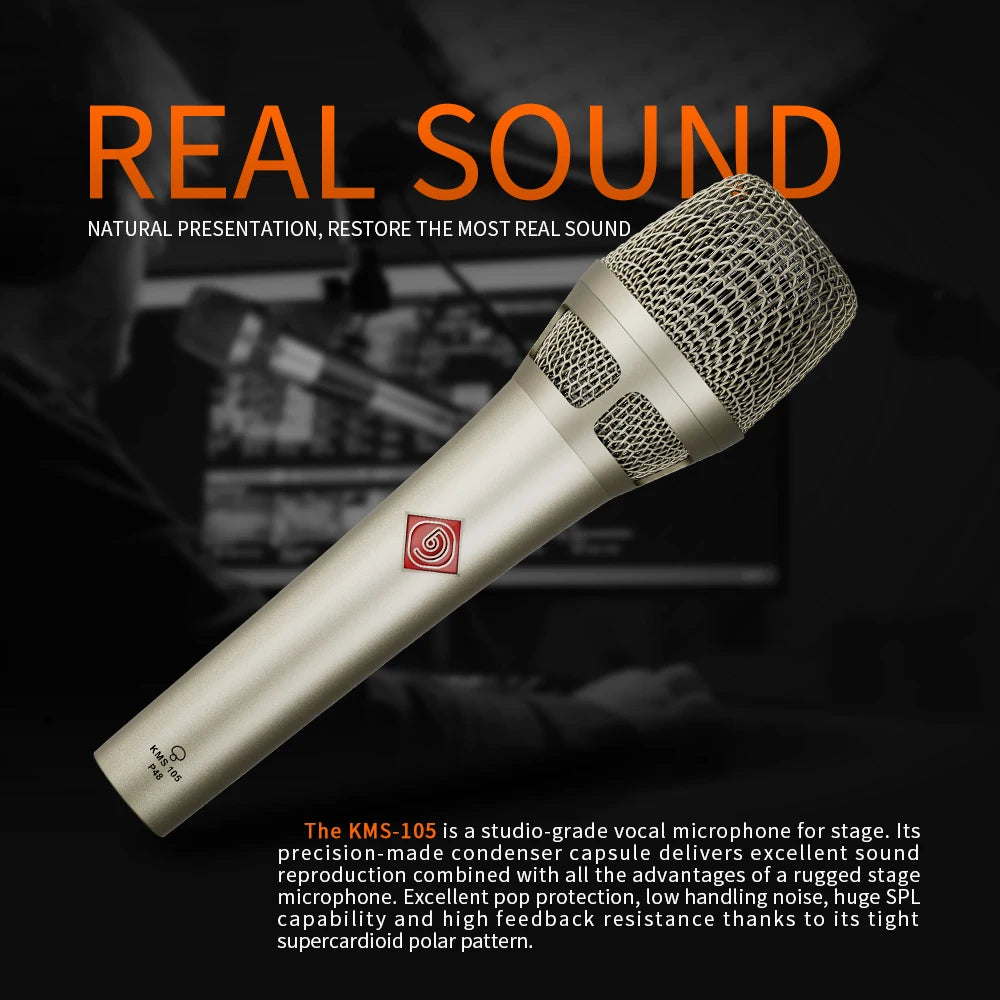 Debra KMS105 Professional Recording Microphone, Corded Microphone with 48V Power Supply, Superior Sound Quality for Stage Use